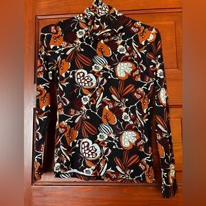 Saint & Sofia size L navy blue and brown paisley turtleneck shirt
